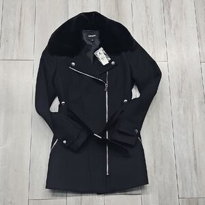 CHANEL Black Trench Coat with Asymmetrical Design